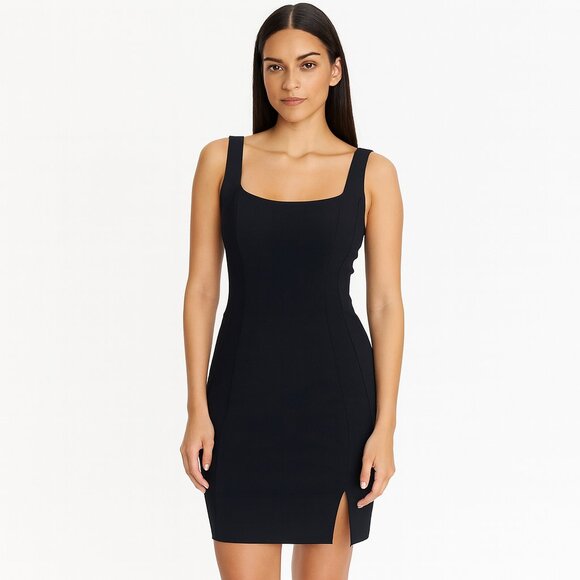 Abercrombie YPB sculptLUX Curve Love Solid Black Mini Dress Size Large - Picture 1 of 9